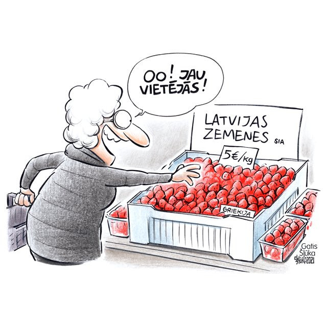 Latvijas zemenes no Grieķijas. Hmm.
