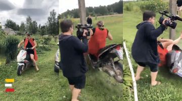 Magone Šutoviene ietriecas stabā ar rolleri