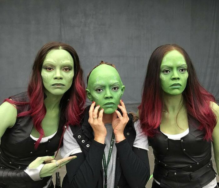 Zoja Saldana ar līdziniecēm. "Guardians Of The Galaxy".